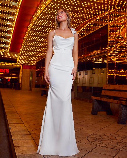 Aa2403 simple sheath wedding dress with a slit and spaghetti straps1